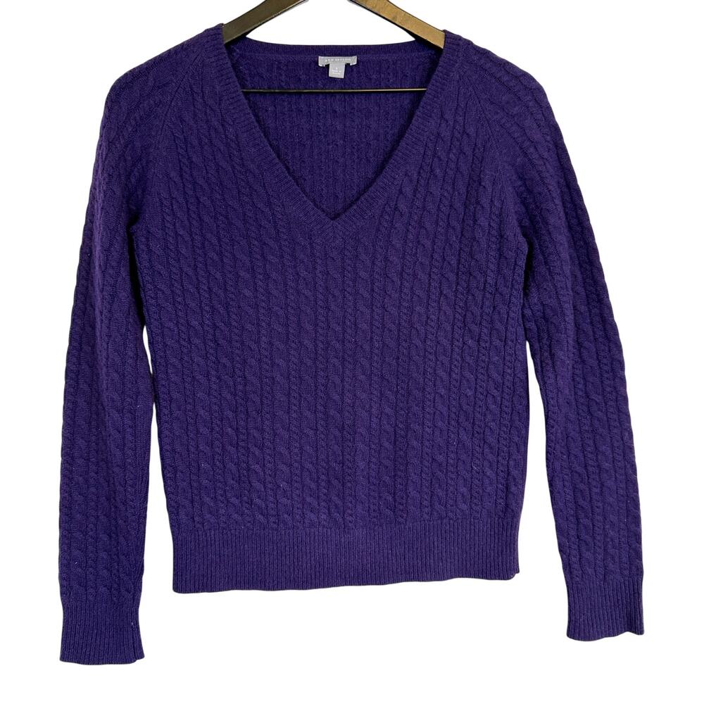 Ann Taylor 100% Cashmere VNeck Cable Knit Sweater Purple - S - Picture 1 of 8